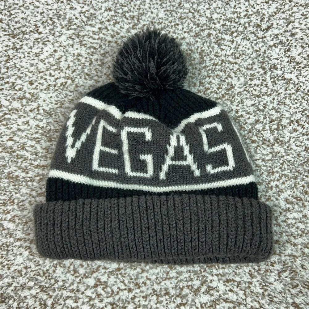 Vegas Golden Knights Hat Beanie Mens One Size Gray Black NHL Hockey Pom Cuffed